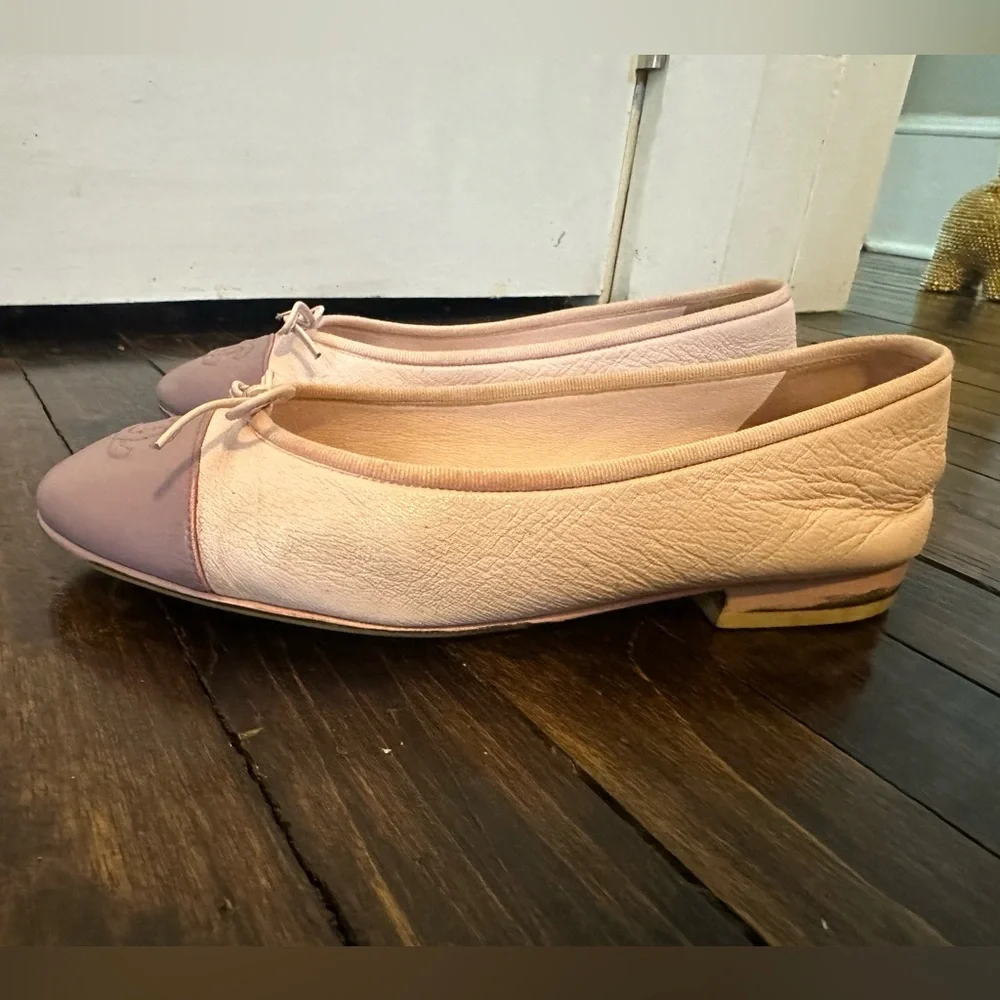 Chanel Cambon Lambskin Leather Ballet Flats Pink Purple read description! 37 6-7 - Picture 2 of 8